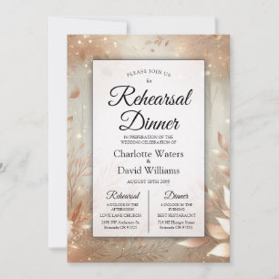 Golden Rosewood Enchanted Forest Rehearsal Dinner Invitation