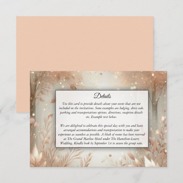 Golden Rosewood Enchanted Forest Wedding Enclosure Card (Front/Back)