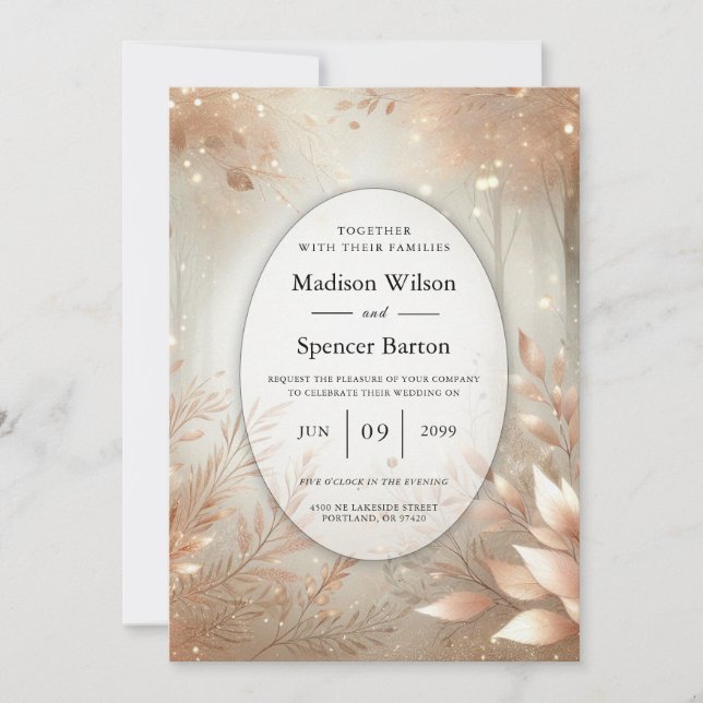 Golden Rosewood Enchanted Forest Wedding Invitation (Front)