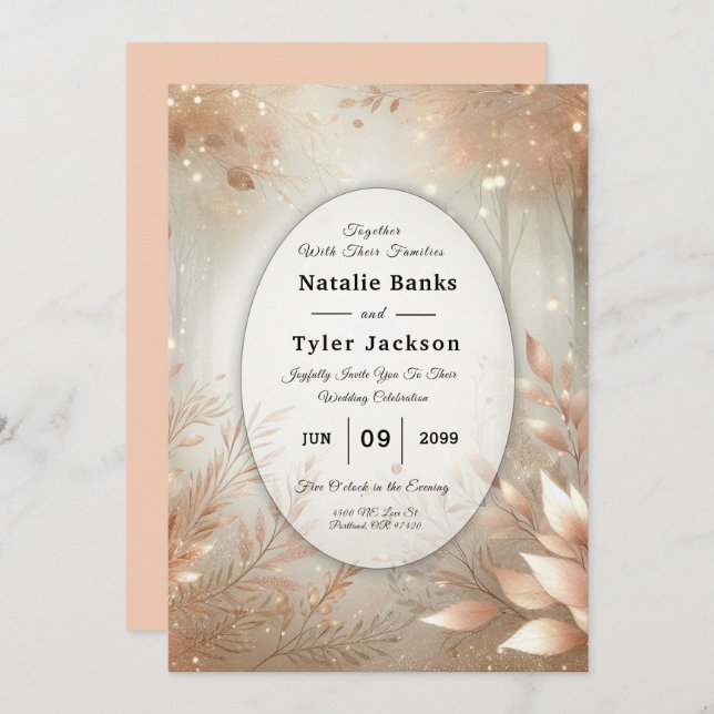 Golden Rosewood Enchanted Forest Wedding Invitation (Front/Back)