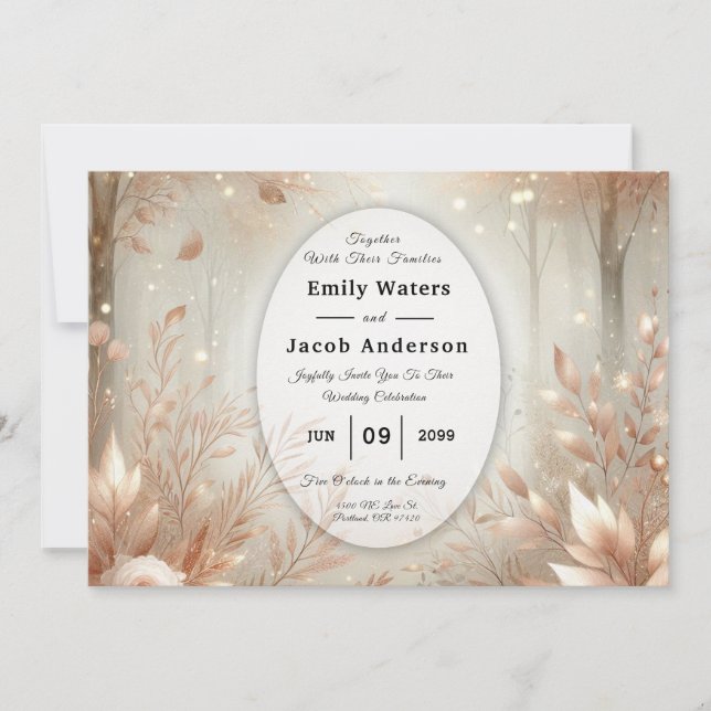Golden Rosewood Enchanted Forest Wedding Invitation (Front)