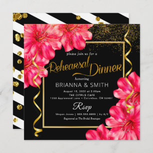 Golden Rosy Floral Calligraphy Rehearsal Dinner Invitation