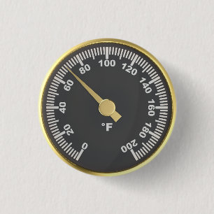 Golden round thermometer 3 cm round badge