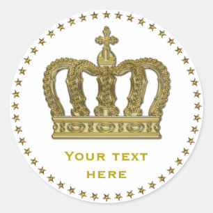 Golden Royal Crown II + your backgr. & ideas Classic Round Sticker