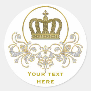 Golden Royal Crown II + your backgr. & ideas Classic Round Sticker