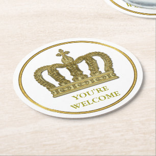 Golden Royal Crown II + your backgr. & ideas Round Paper Coaster