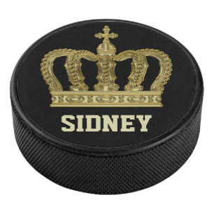 Golden Royal Crown II + your backgr. & Name Hockey Puck