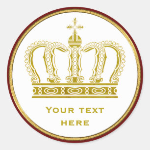 Golden Royal Crown + your backgr. & ideas Classic Round Sticker