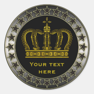 Golden Royal Crown + your backgr. & ideas Classic Round Sticker