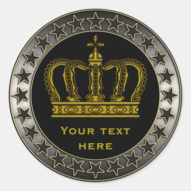 Golden Royal Crown + your backgr. & ideas Classic Round Sticker (Front)