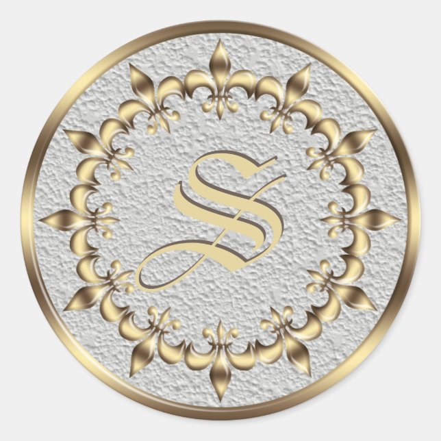 Golden Royal Fleur-de-Lis circle element.Monogram. Classic Round Sticker (Front)