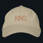 Golden Royal Khaki Hat<br><div class="desc">Upgrade your wardrobe with this khaki cotton adjustable cap. Featuring striking "King" embroidery in gold,  it combines style with a touch of royalty. Perfect for any occasion,  the adjustable fit ensures comfort and versatility. Stand out effortlessly.</div>