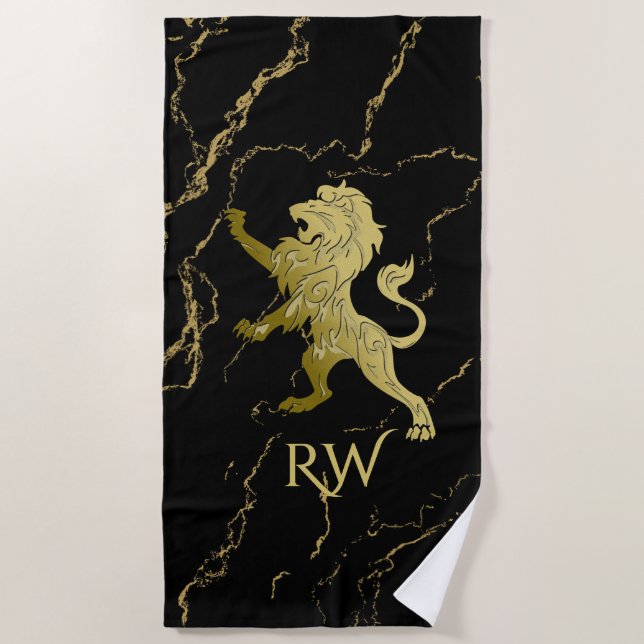 Golden Royal Lion Monogram Beach Towel (Front)