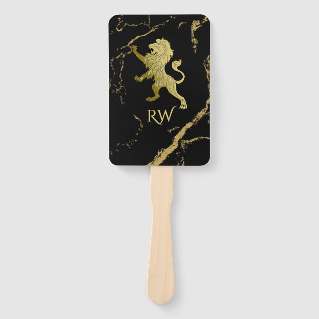 Golden Royal Lion Monogram Hand Fan (Front)