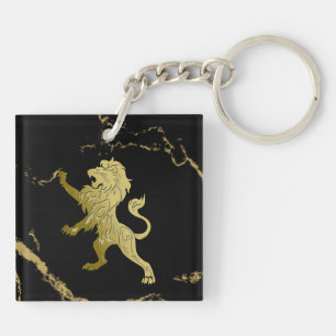 Golden Royal Lion on Black and Gold Marble Key Ring
