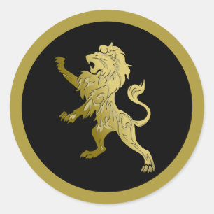 Golden Royal Lion on Black Classic Round Sticker