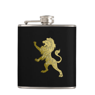 Golden Royal Lion on Black  Hip Flask