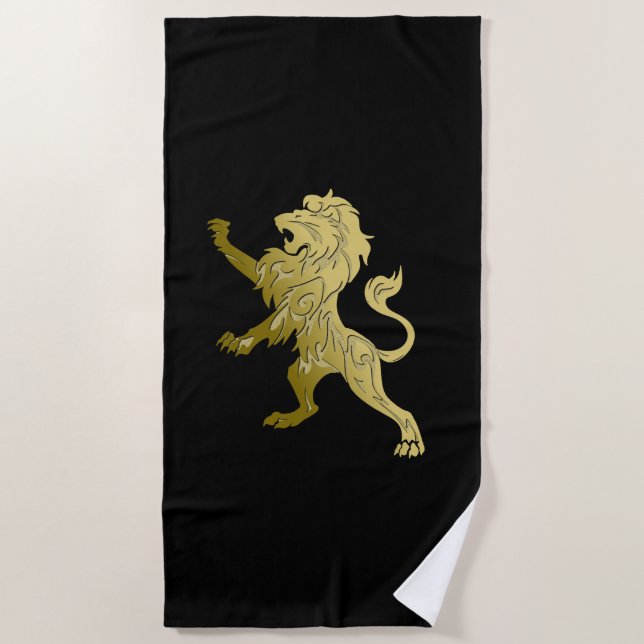 Golden Royal Lion on Black  Notebook Beach Towel (Front)