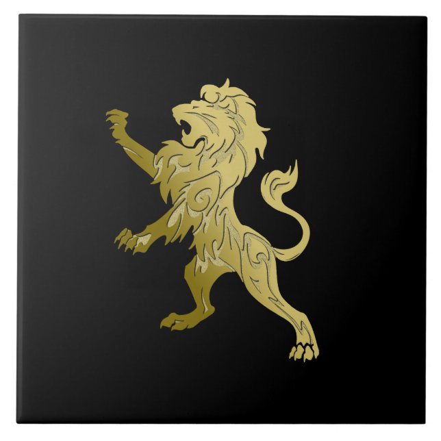 Golden Royal Lion on Black  Tile (Front)