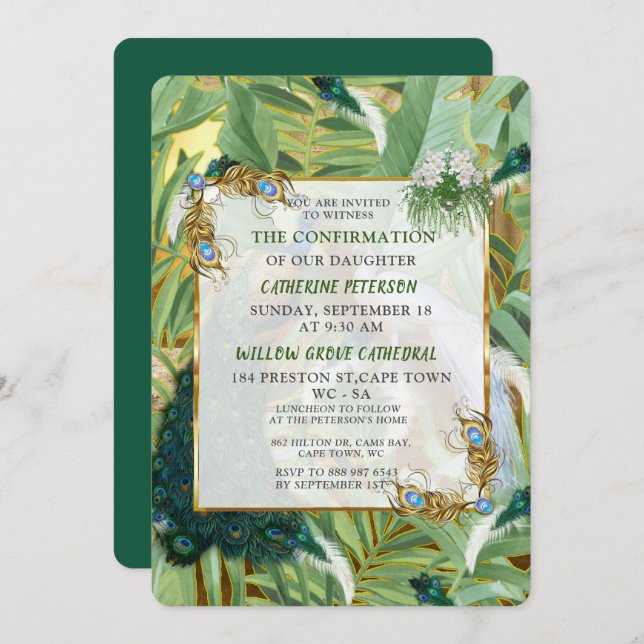 Golden Royal Peacock Feathers Invitation (Front/Back)