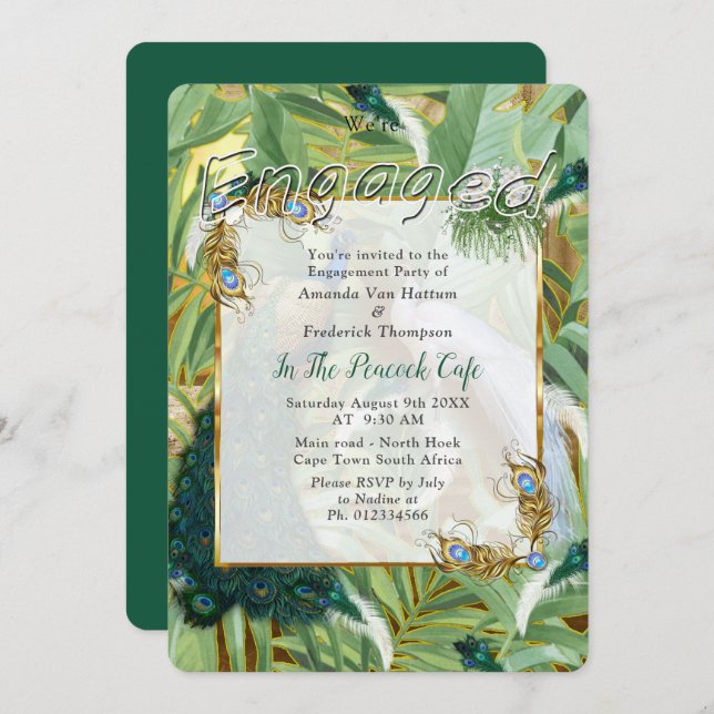 Golden Royal Peacock Feathers Invitation (Front/Back)
