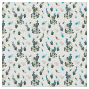 Golden Royal Peacock Feathers Running Print Fabric