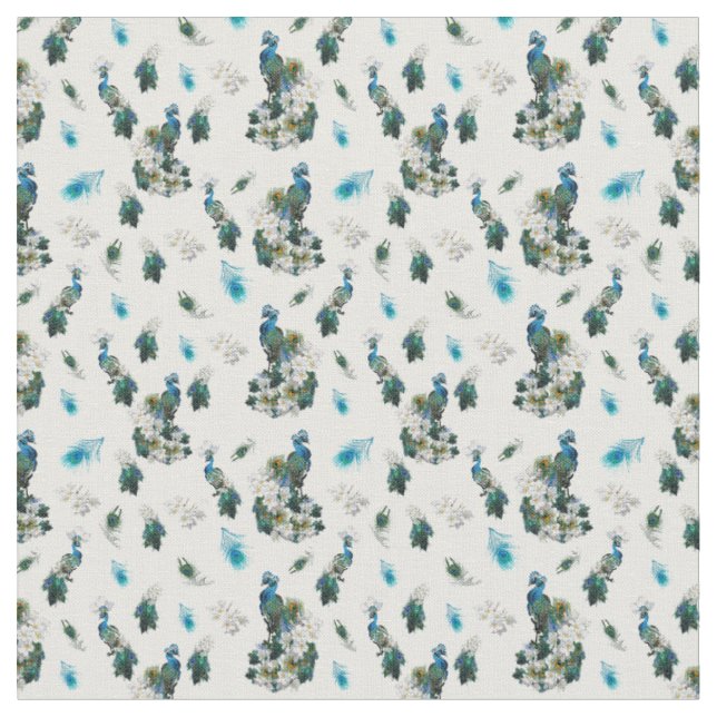Golden Royal Peacock Feathers Running Print Fabric (Close Up)