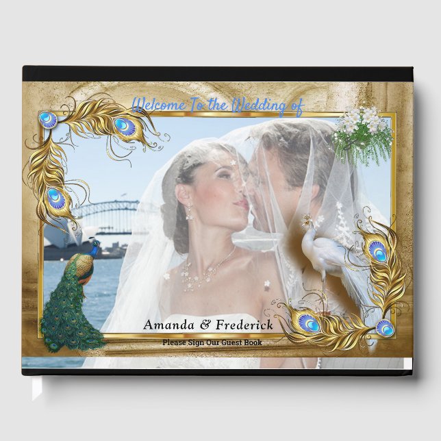 Golden Royal Peacock Temple Dreams Guest Book (Front)