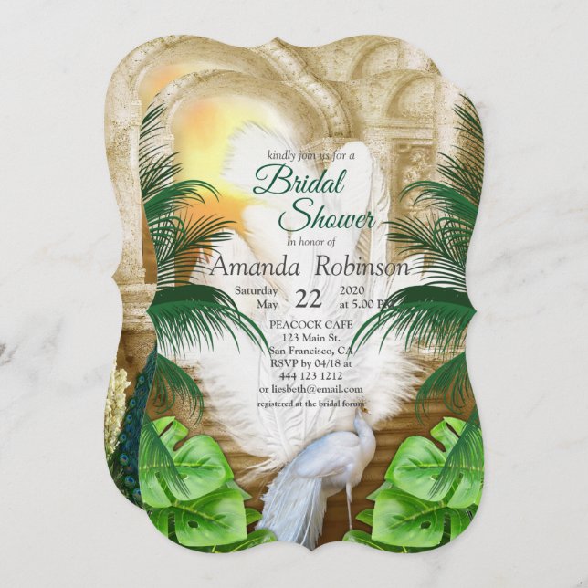 Golden Royal Peacock Temple Dreams Invitation (Front/Back)