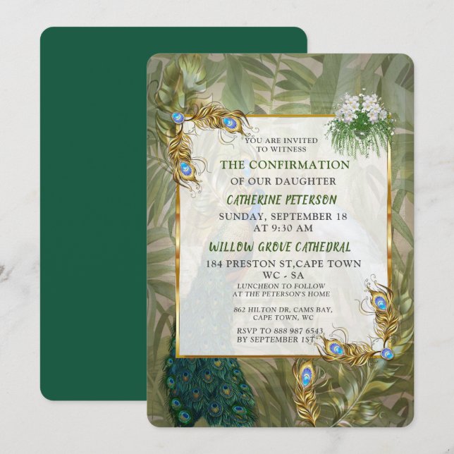 Golden Royal Peacock Temple Dreams Invitation (Front/Back)