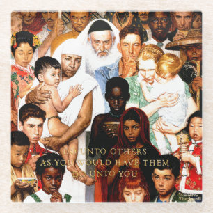 Golden Rule (Do unto others) by Norman Rockwell Glass Coaster