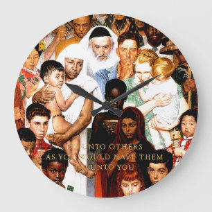 Golden Rule (Do unto others) by Norman Rockwell Large Clock