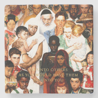 Golden Rule (Do unto others) by Norman Rockwell Stone Coaster