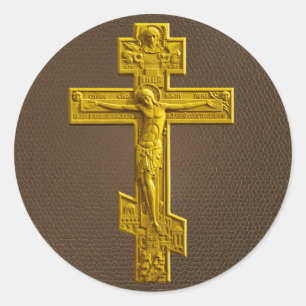 Golden Russian orthodox cross Classic Round Sticker