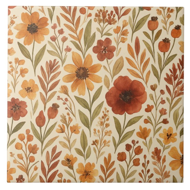 Golden rustic Autumn Floral fall vibes Tile (Front)