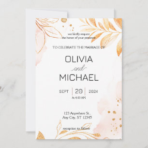 Golden Rustic Autumn Foliage Wedding Invitation