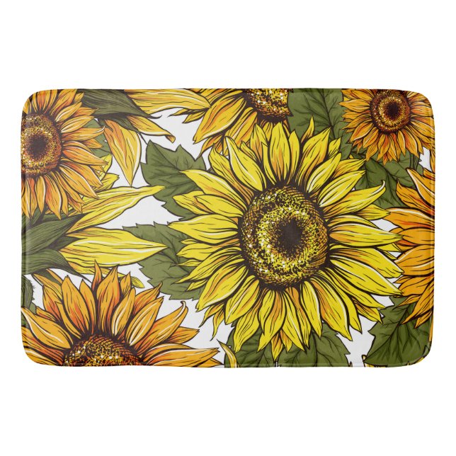 Golden Rustic Country Sunflower  Shower Curt Bath Mat (Front)