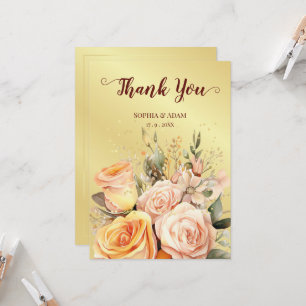 Golden Rustic Floral Thank You Wedding Card