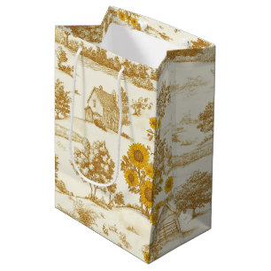 Golden Rustic Sunflower Countryside Toile Pattern Medium Gift Bag