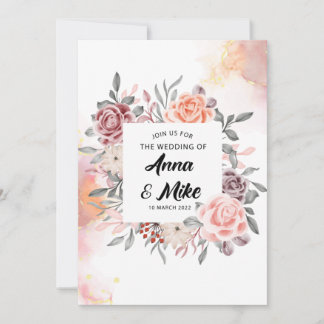 golden rustic watercolor floral wedding card