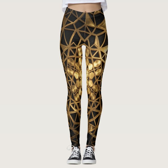 Golden Sacred Geometry Glow Leggings (Front)