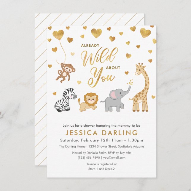 Golden Safari Baby Shower Theme Invitation (Front/Back)