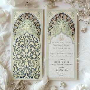 Golden Sage Elegance Islamic Arch Wedding Invitation