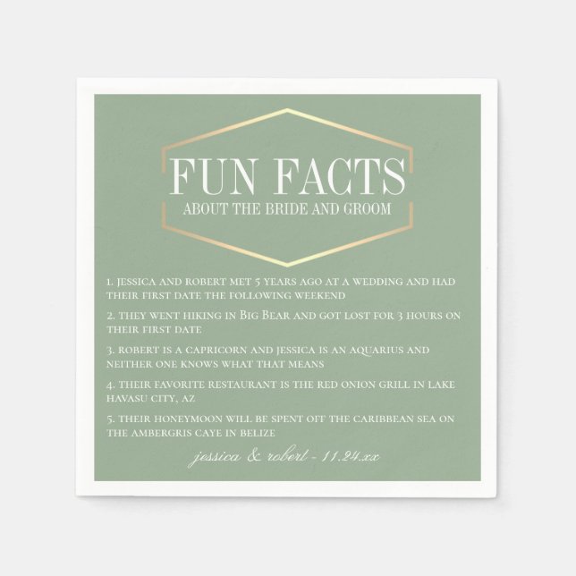 Golden Sage Green Fun Facts Personalised Napkin (Front)