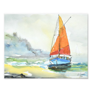 Golden Sail Ocean Breeze Impressionist Photo Print