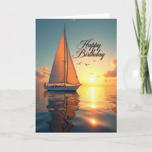 Golden Sailboat Birthday Card
