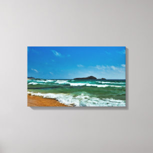 Golden sand beach Chia, Sardinia Italy rough sea Canvas Print