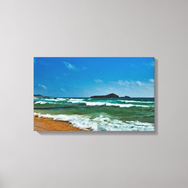 Golden sand beach Chia, Sardinia Italy rough sea Canvas Print (Front)