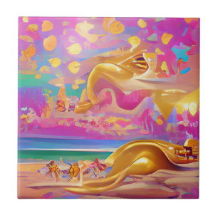Golden sands pin horizon abstract digital art tile