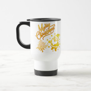 Golden Santa & Tree Christmas Design Travel Mug